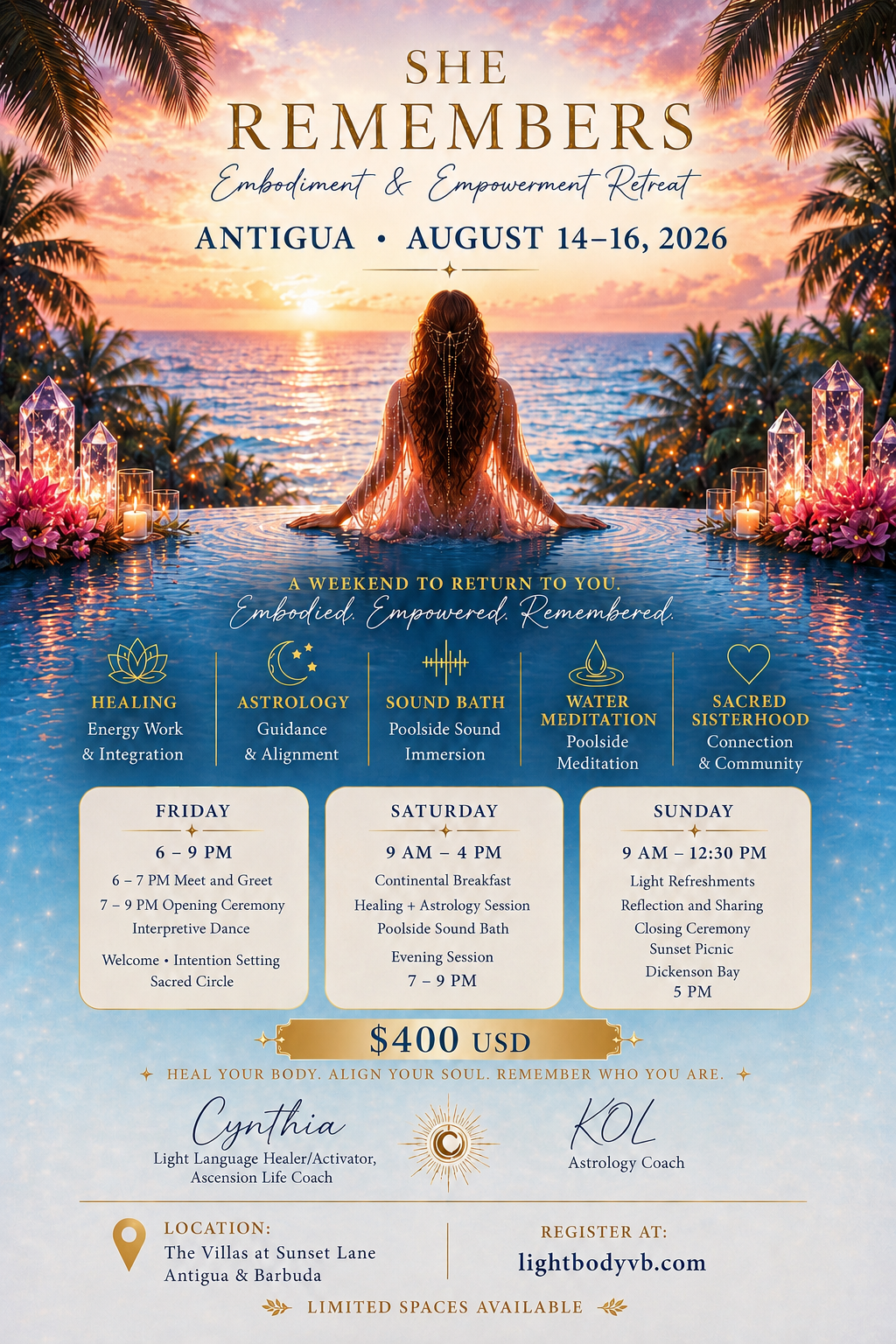 She Remembers Embodiment and Empowerment Retreat in Antigua flyer